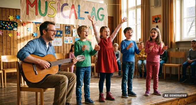 Kinder bei einer Musical-Aufführung an der Grundschule