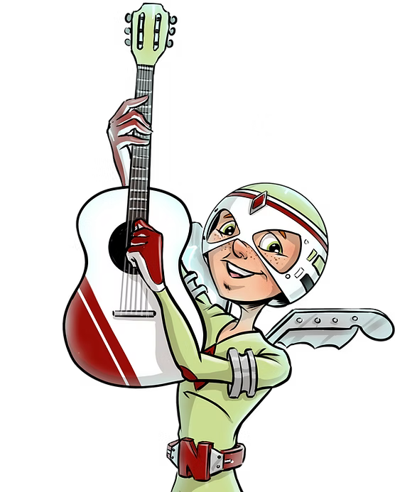 Neo aus der Eulenbande mit Helm und Gitarre
